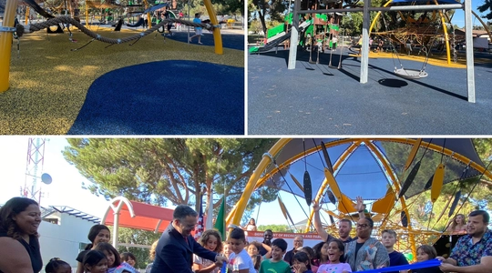 Councilmember Blumenfield unveils new playground equipment at Randall Simmons Park in Reseda.