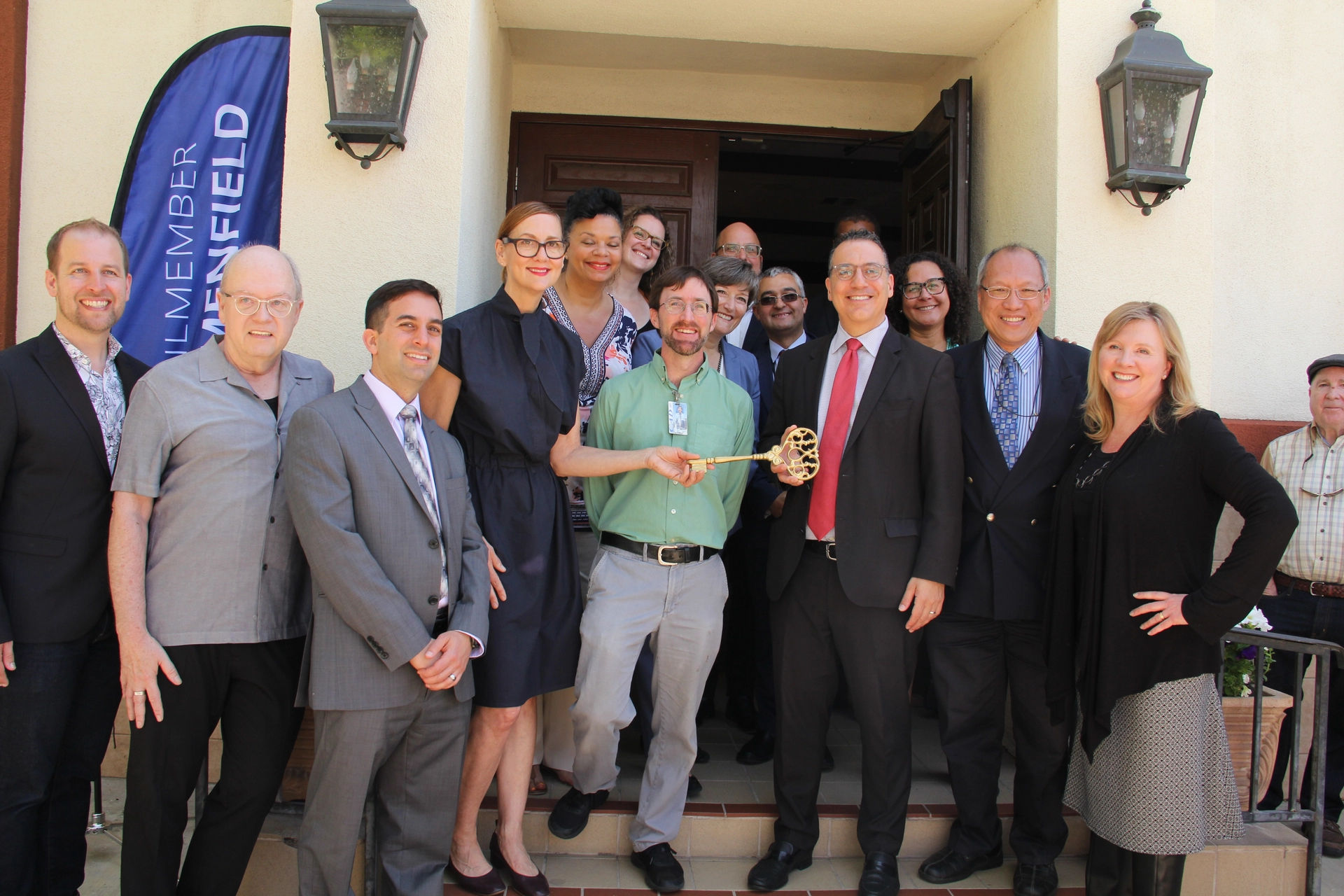 Blumenfield at the ceremonial key exchange for the newest city-owned performing arts center in the West Valley, the Canoga Park Stage Arts Lab
