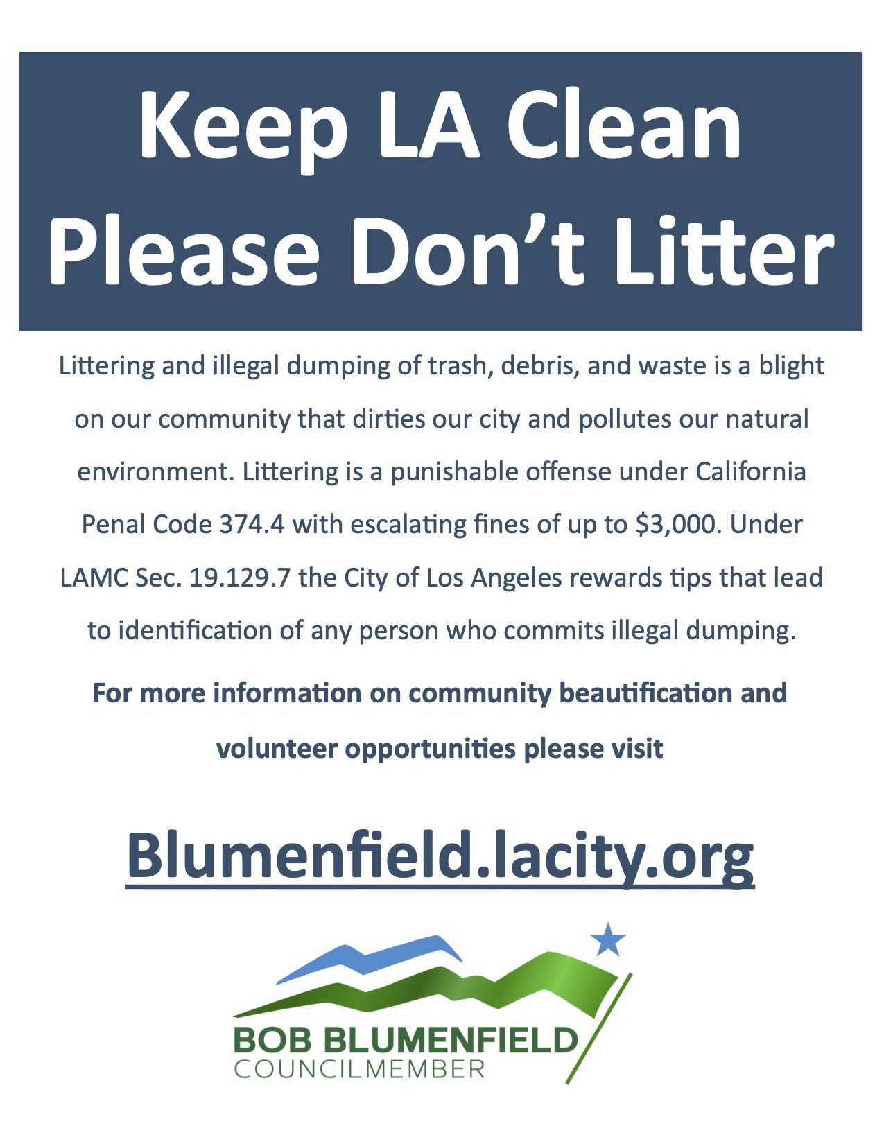 Keep LA Clean Please Don't Litter Flyer