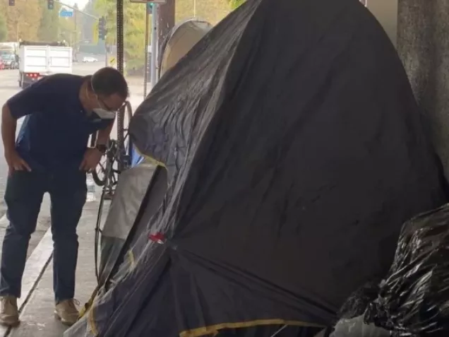 Bob Bluemfield at homeless encampment