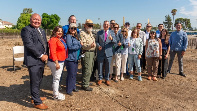 Photo from left to right: Jimmy Kim, GM of Rec and Parks; Aura Garcia, President of the Board of Public Works; Barbara Romero, Director of Bureau of Sanitation; John Popoch, Deputy Chief of Staff for Councilmember Blumenfield; Joe Edmiston, Director of the Santa Monica Mountains Conservancy; Councilmember Blumenfield; From the Tarzana Neighborhood Council Susan Lord, Susan Rogen, Terry Saucier, Iris Polonsky, Chris Ahuja; Susana Reyes, member of the Board of Public Works; Sarah Kevorkian, MRCA.